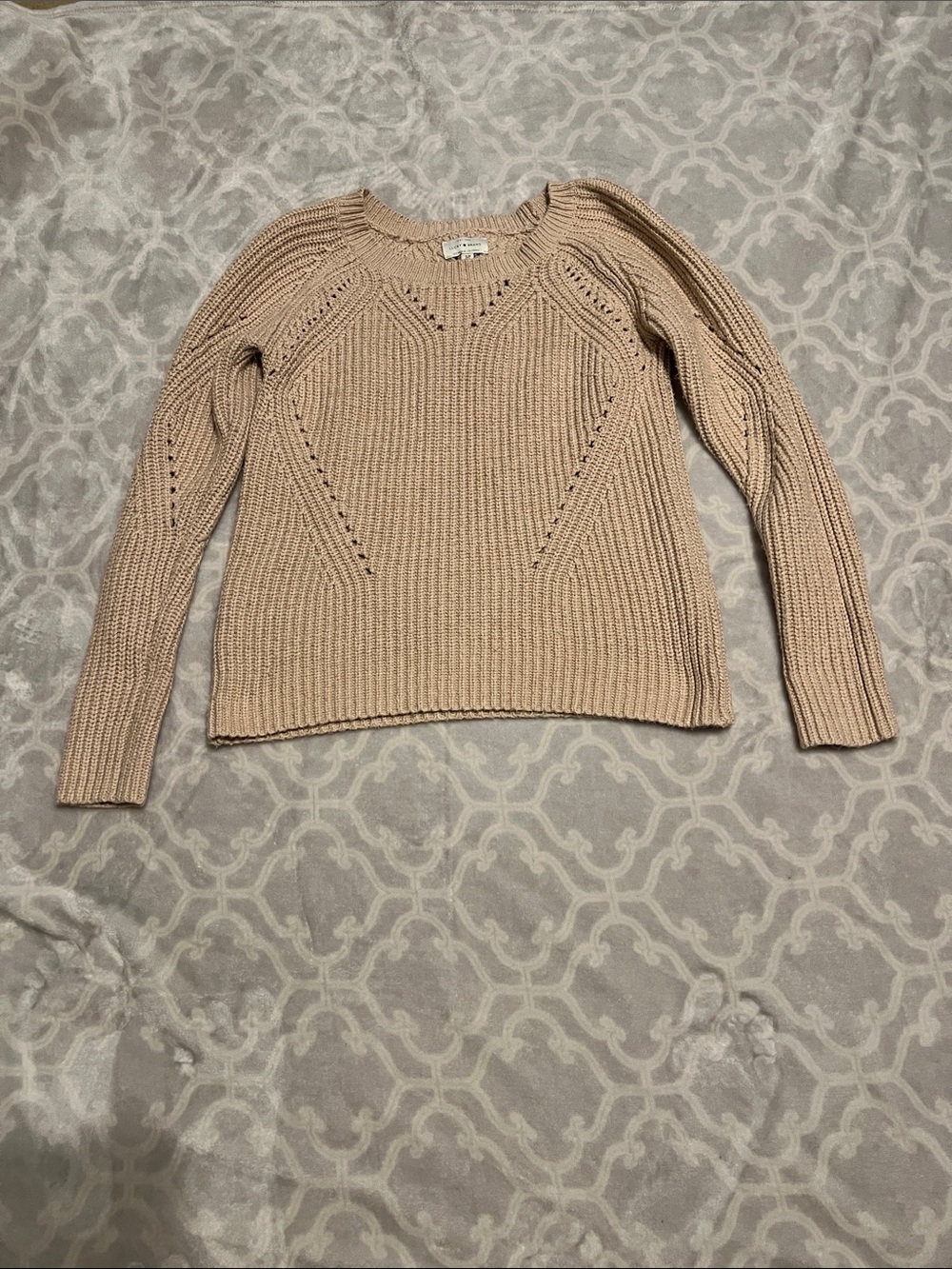 Lucky Brand Neutral Beige Ribbed Crewneck Sweater